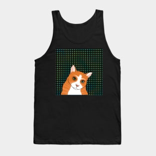 The Cute Ginger cat is watching you from an abstract pattern background Tank Top